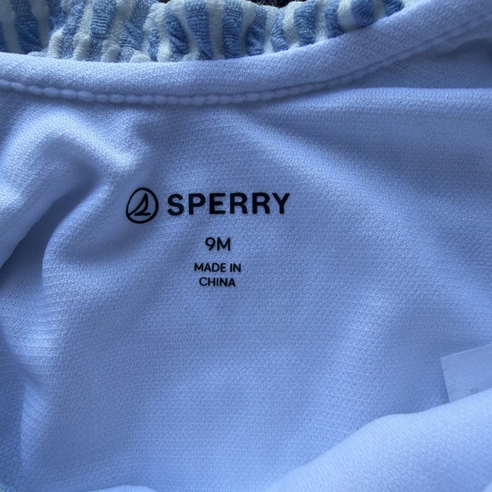 Sperry Infant Girls UPF 50+ UV Seersucker Striped Ruffle Swimsuit Red Bow Sz 9M - Picture 4 of 10